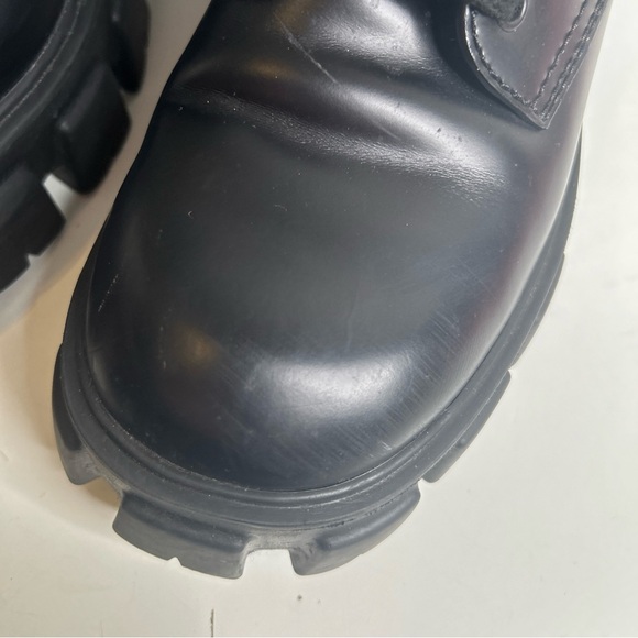 Prada Black Monolith Leather and Re-Nylon Pouch Combat Boots Size 6 - Picture 15 of 16